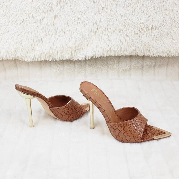 Venus Brown Slip On Pointy Toe High Heel Slides Brand New - Picture 6 of 12